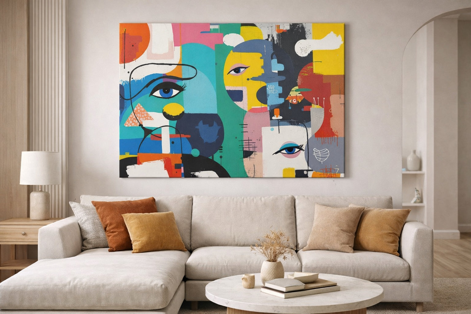 Toile tableau visage abstrait vue de profil sur chassis entoile
