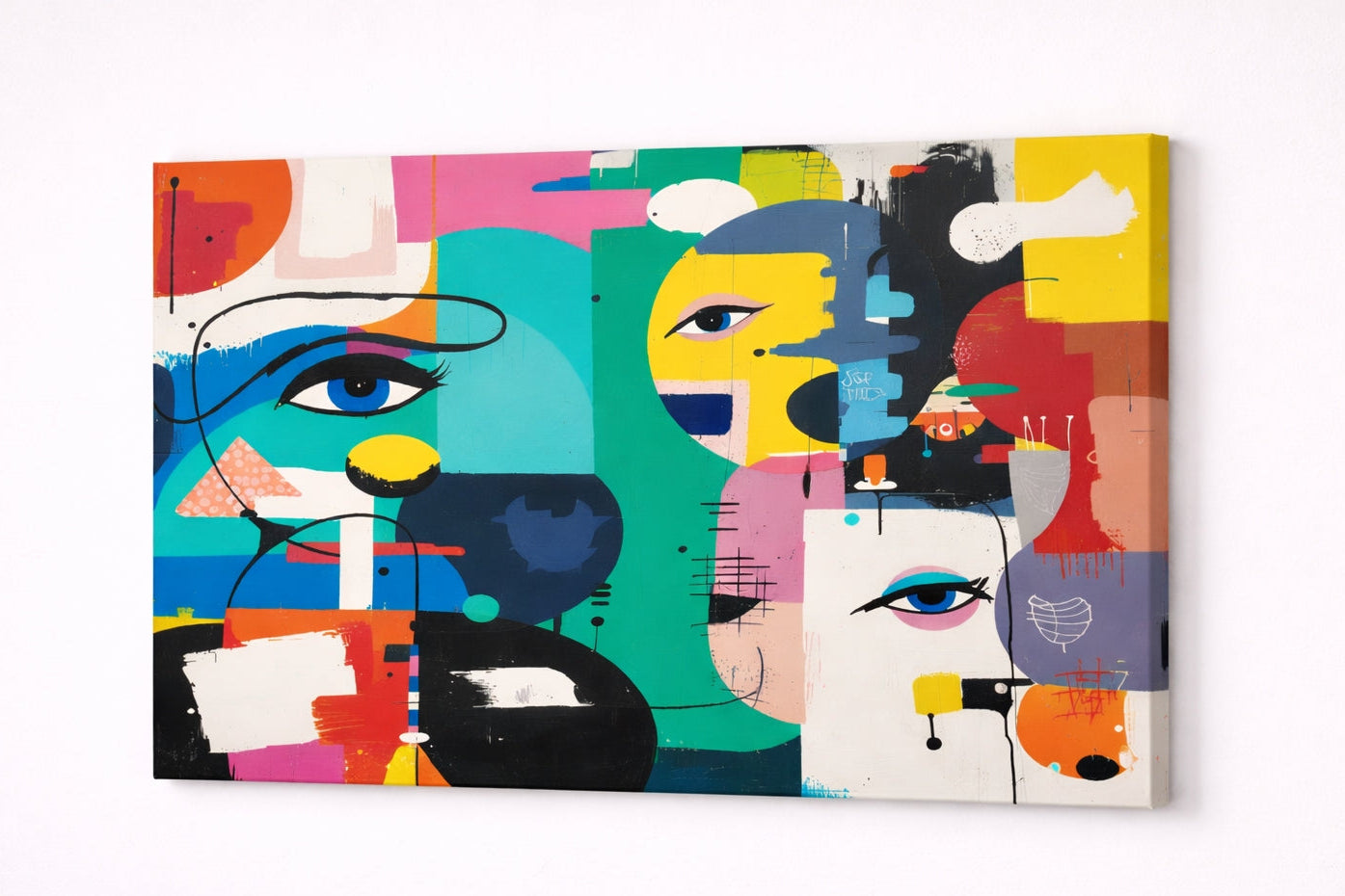 Tableau visage abstrait en situation dans un interieur moderne
