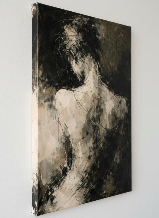 texture picturale brute traits nerveux abstraction expressive art mural moderne ambiance intime
