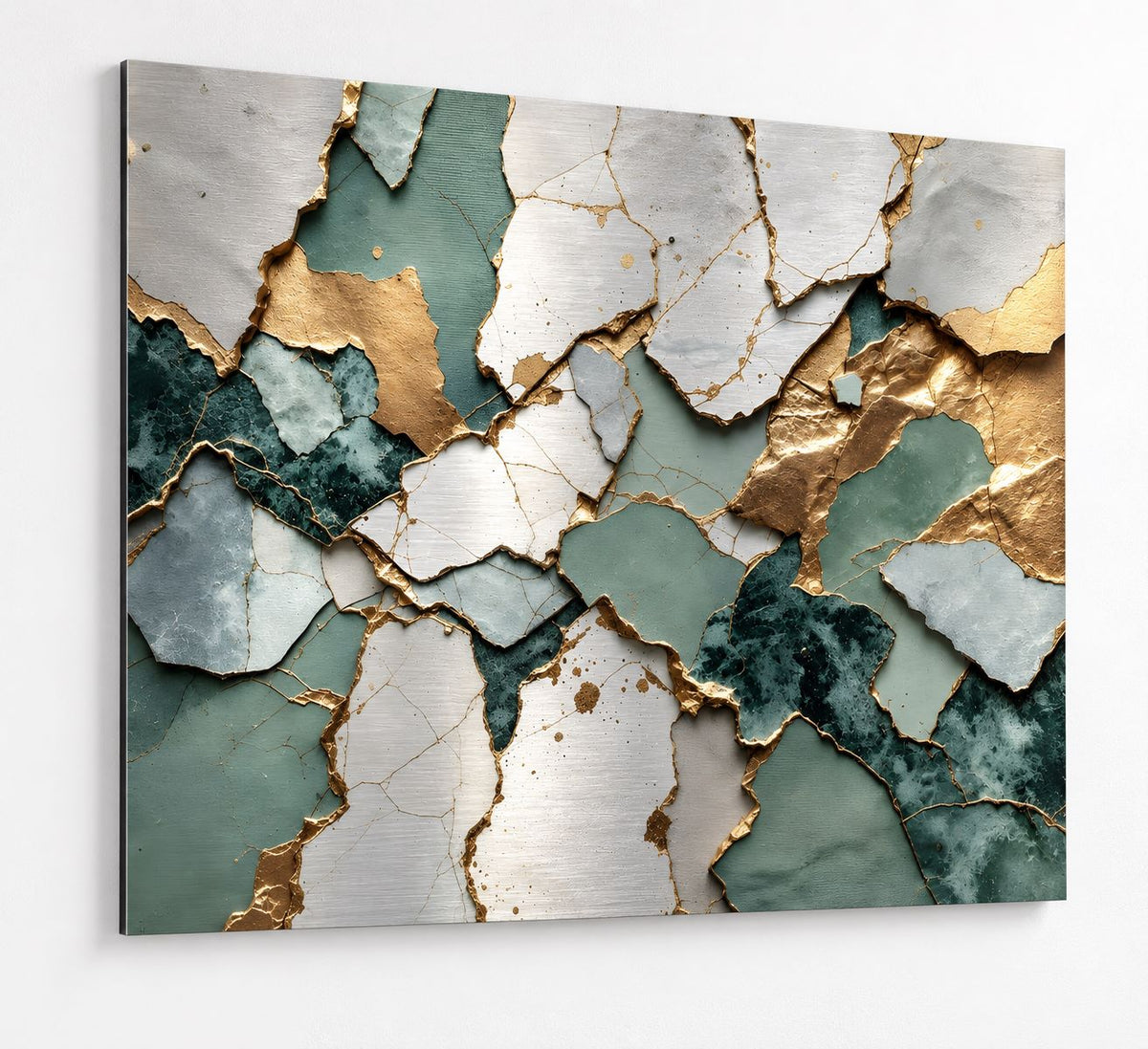 Impression sur aluminium Fragments Précieux aux effets minéraux verts et dorés

