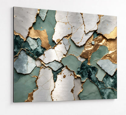Impression sur aluminium Fragments Précieux aux effets minéraux verts et dorés
