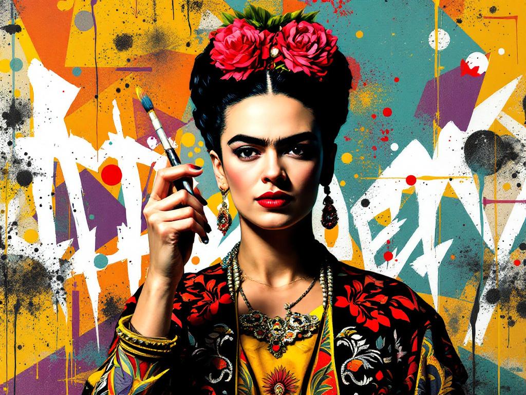 Portrait pop art Frida Kahlo vue de face
