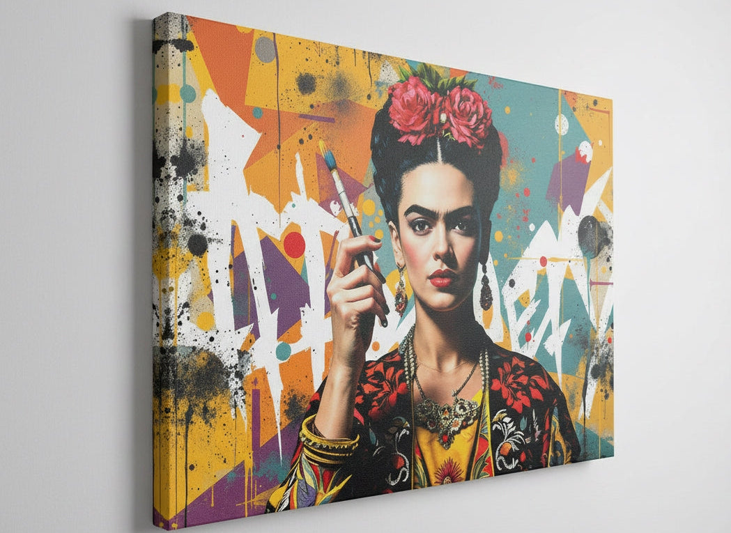 Toile portrait Frida Kahlo vue de profil sur chassis entoile
