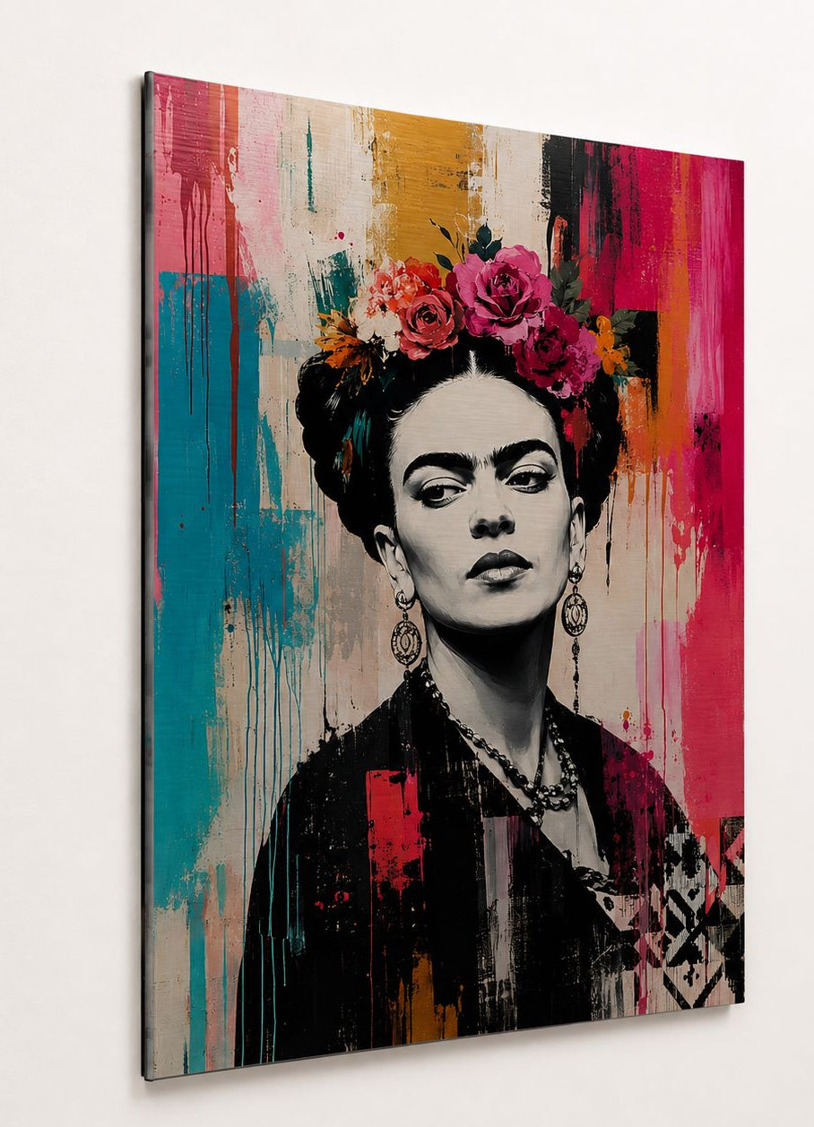 Portrait Frida Kahlo sur aluminium métallique
