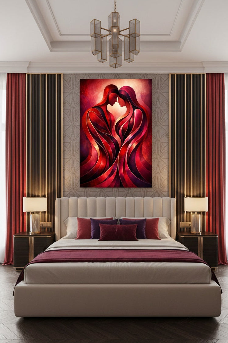 Déco murale romantique moderne tableau contemporain amour rouge salon
