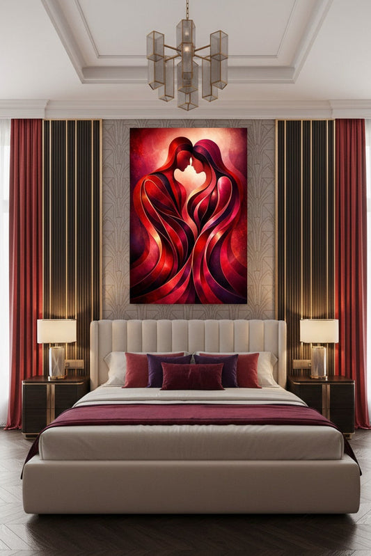 Déco murale romantique moderne tableau contemporain amour rouge salon
