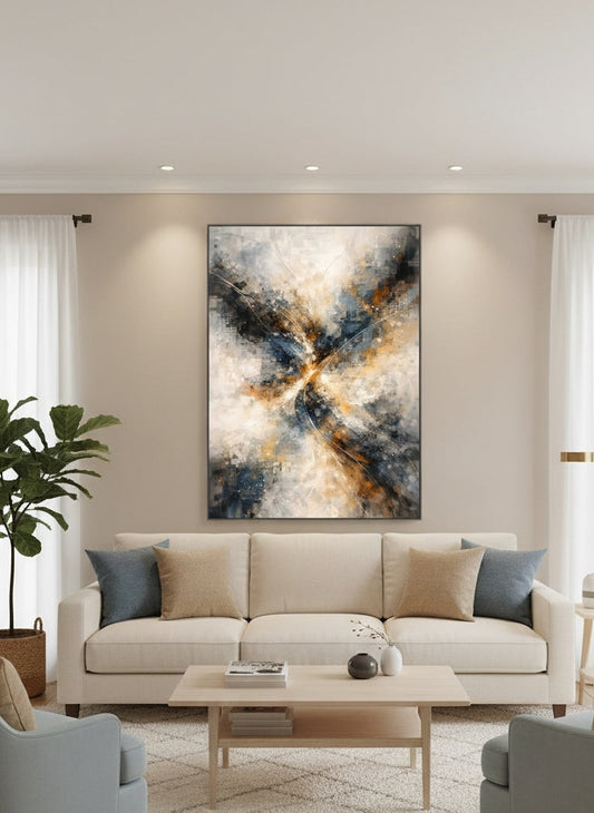 Tableau contemporain abstrait dans salon design
