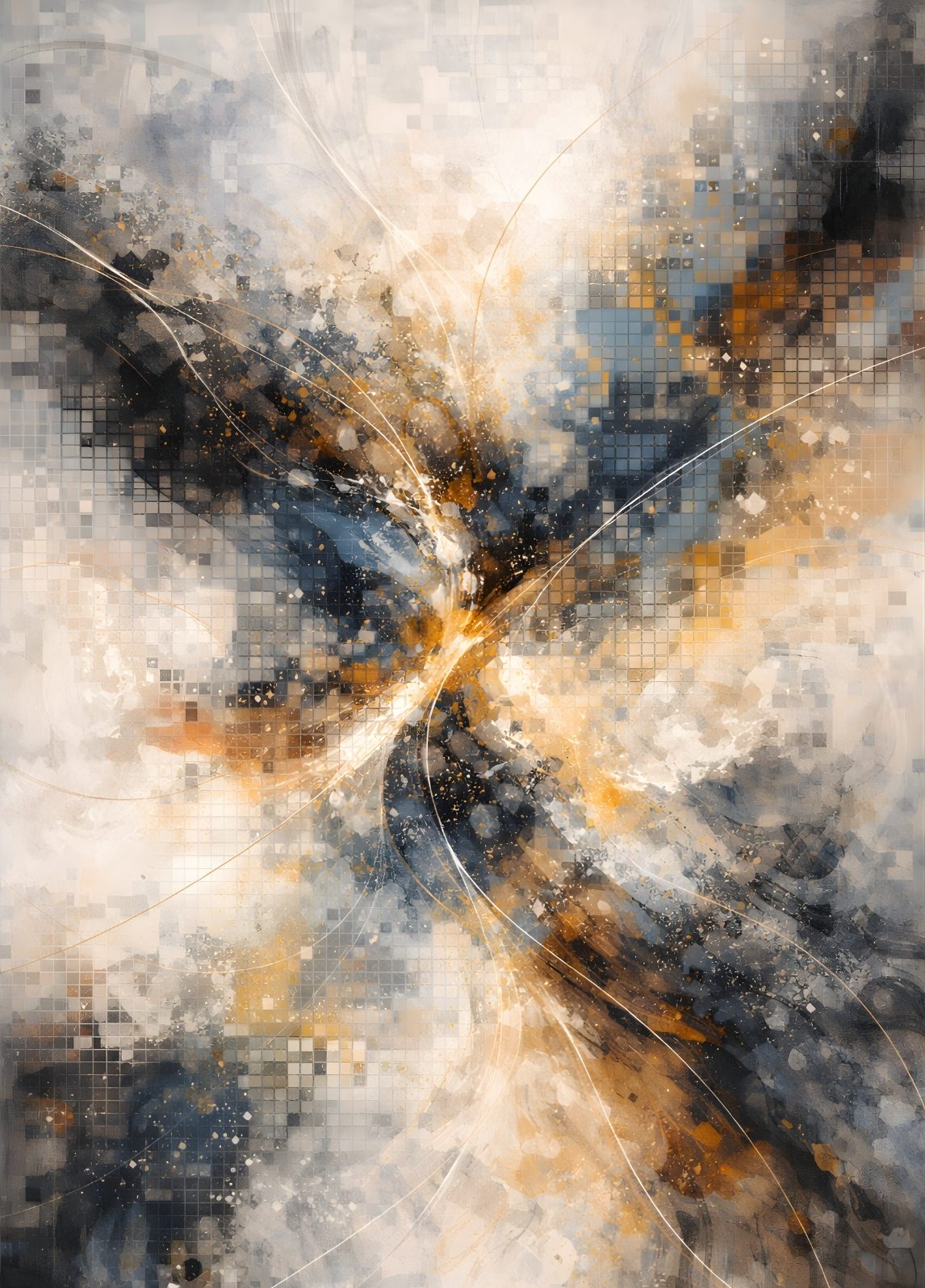 Tableau moderne abstrait bleu et or
