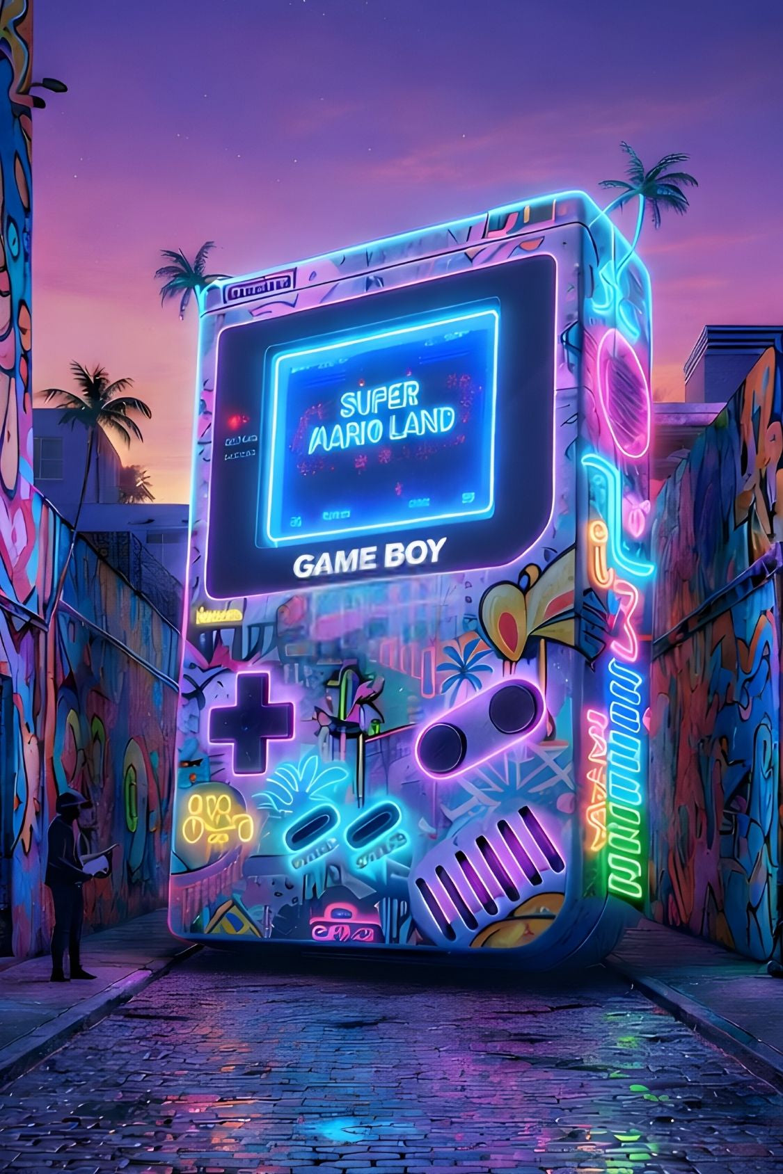 Tableau Game Boy néon vue de face
