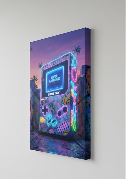 Tableau Game Boy néon vue de profil sur toile
