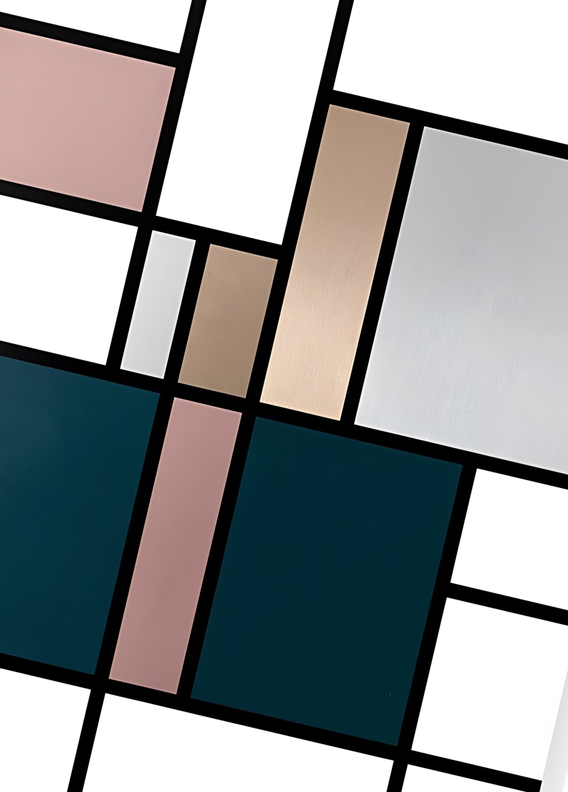 Composition géométrique pastel avec lignes noires architecturales style abstrait contemporain création exclusive Iconik-Art
