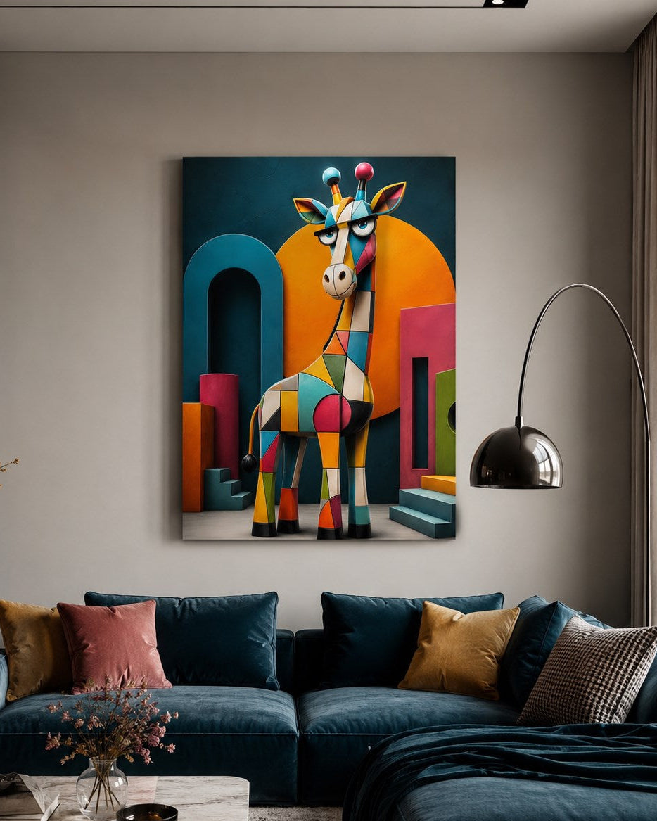 Tableau moderne pour chambre d'enfant associant animal emblématique et couleurs éclatantes
