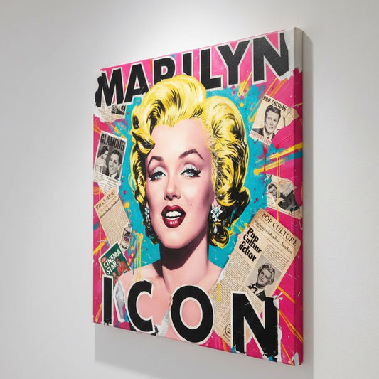 Vue de profil du tableau pop art glamour rétro sur toile montée sur châssis
