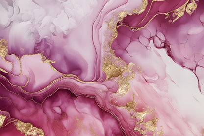 Tableau abstrait rose et dore vue de face
