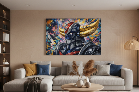 Tableau Goldorak pop art street art dans un intérieur contemporain
