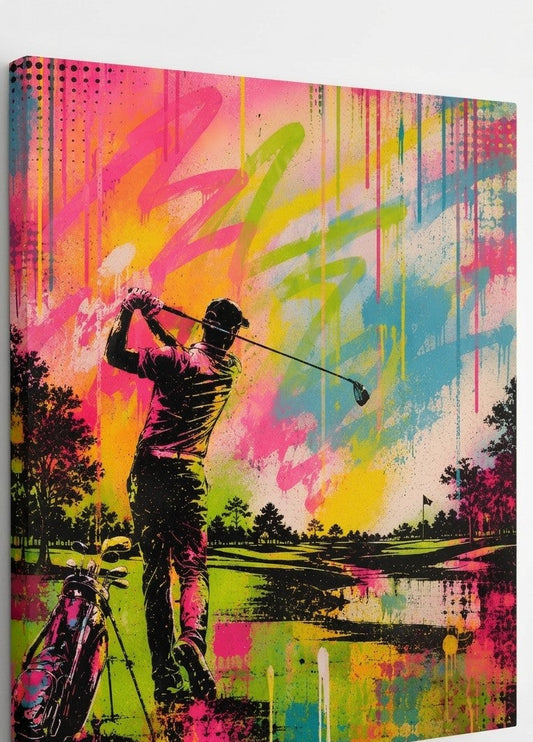 Vue de profil du tableau golf street art imprimé en haute définition
