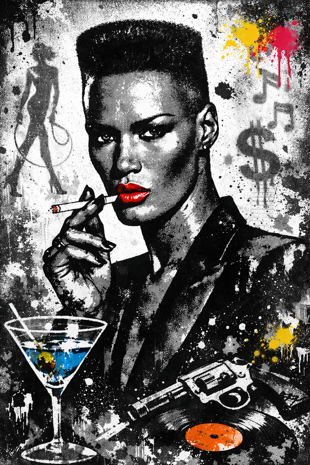 Portrait pop art Grace Jones vue de face
