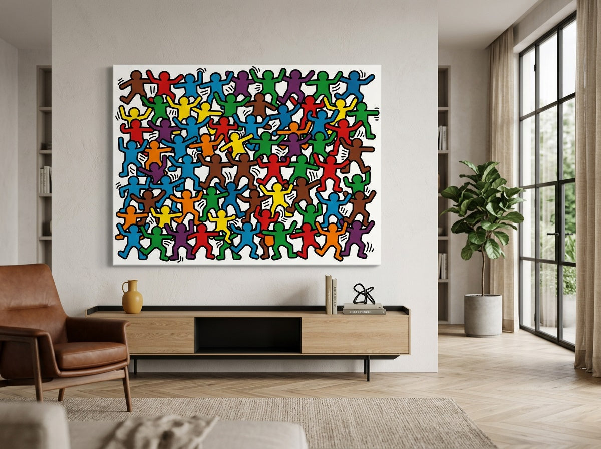 Silhouettes pop art colorées accrochées dans intérieur moderne décoration murale
