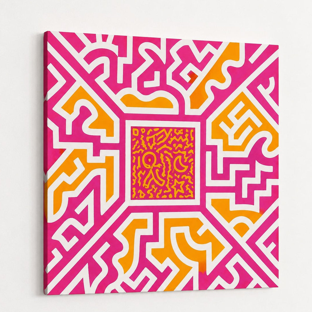 Composition neo pop art contemporaine rose et jaune avec formes graphiques géométriques et esthétique urbaine moderne
