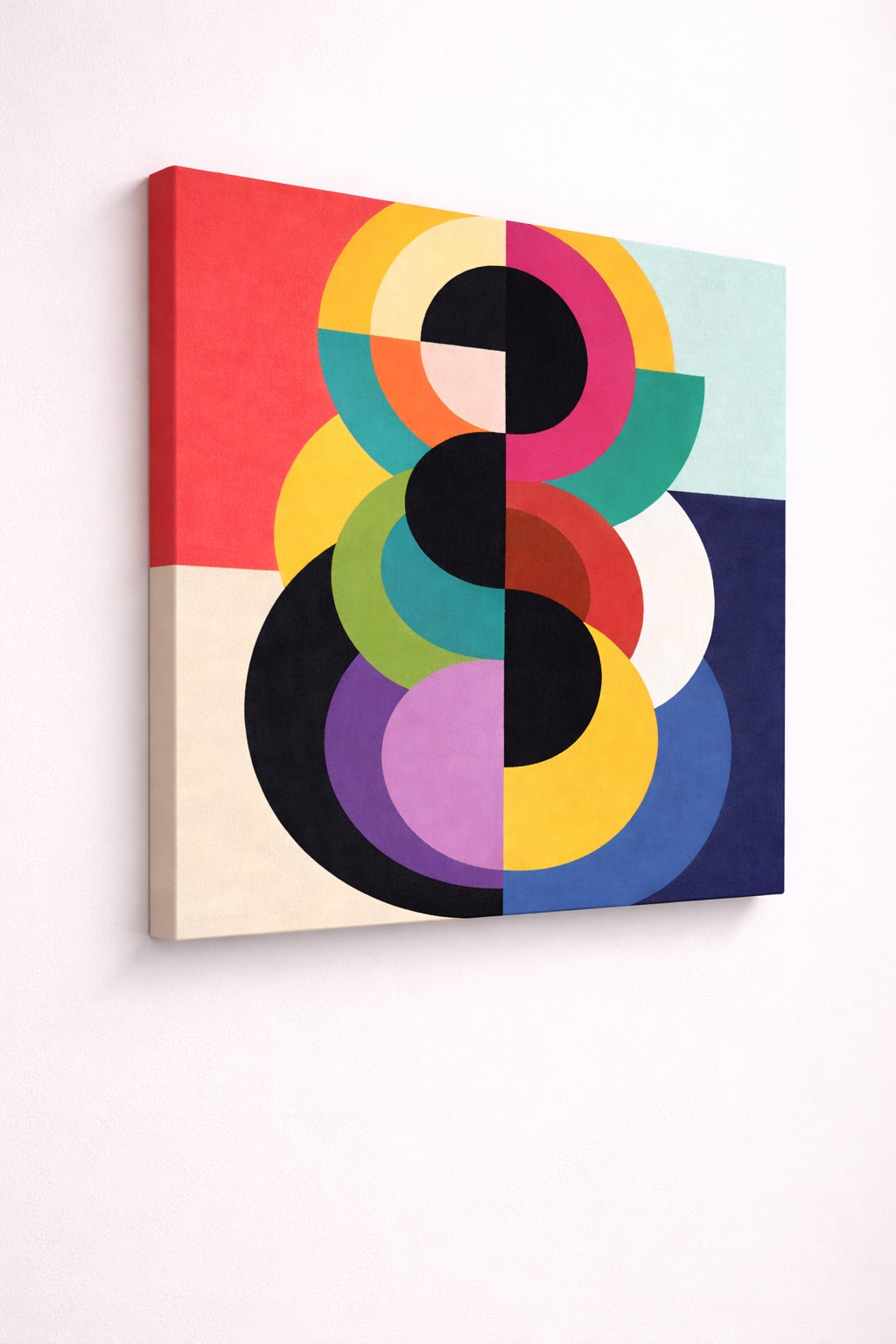 Détail des formes circulaires abstraites et des contrastes chromatiques
