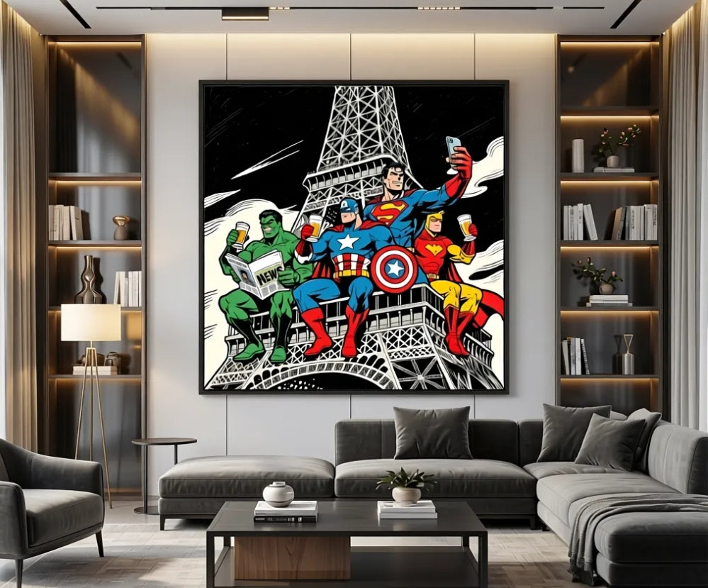 Art mural super héros style comic contemporain
