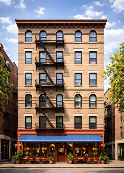 Tableau façade immeuble Friends Manhattan décoration murale urbaine
