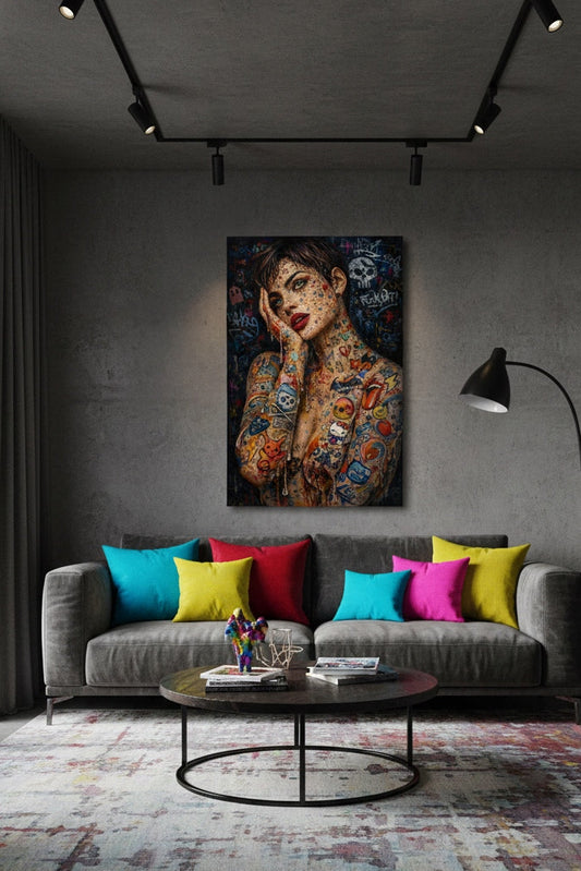 Tableau portrait street art en situation décorative
