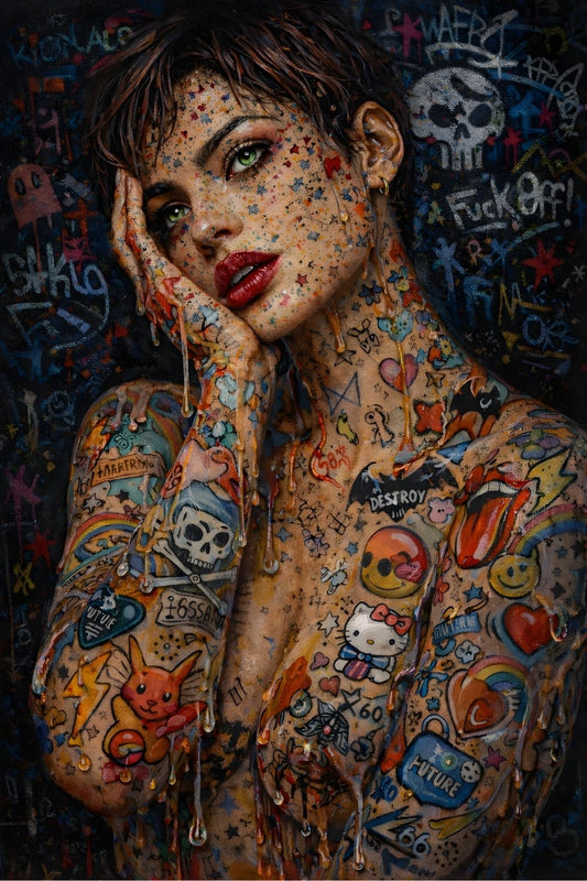 Tableau portrait pop art street art, vue de face
