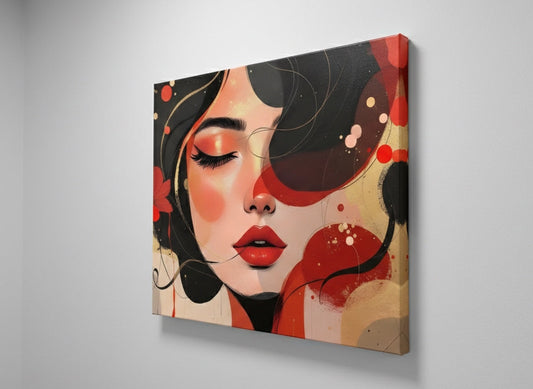 Visage féminin contemporain aux formes abstraites et contrastées
