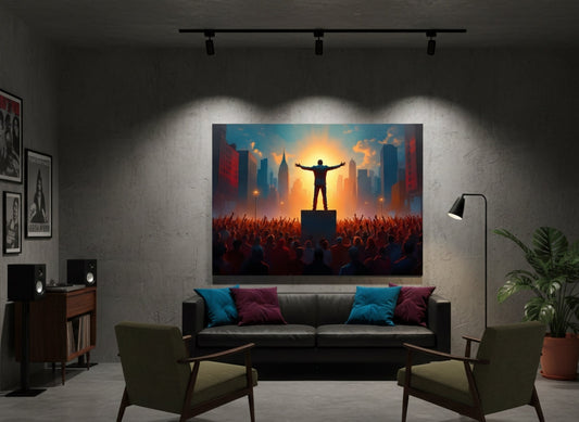 Tableau contemporain figuratif comme décoration murale contemporaine dans un salon moderne
