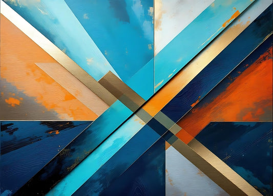 Tableau abstrait géométrique bleu et orange design contemporain
