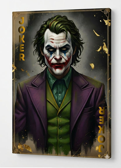 Vue profil tableau Joker sur toile châssis bois rendu galerie premium
