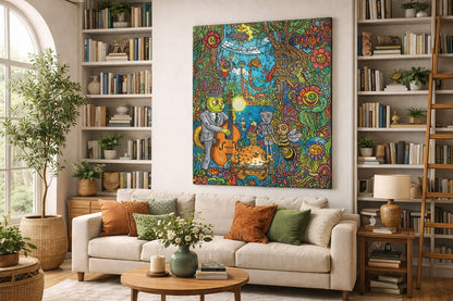Tableau coloré intégré dans salon contemporain design
