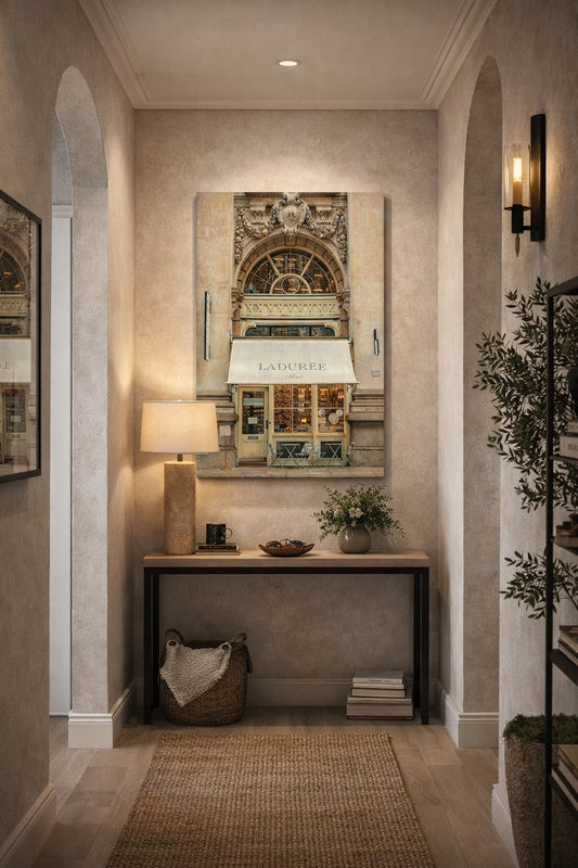Détails architecturaux de la façade Ladurée
