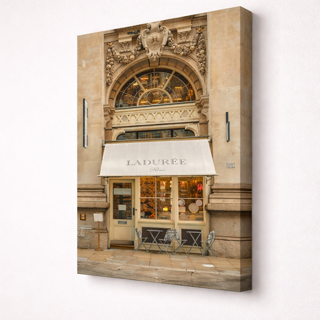 Entrée iconique de la maison Ladurée à Paris
