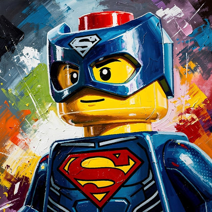 Superman revisité en figurine style briques colorées pop art comics création exclusive Iconik-Art
