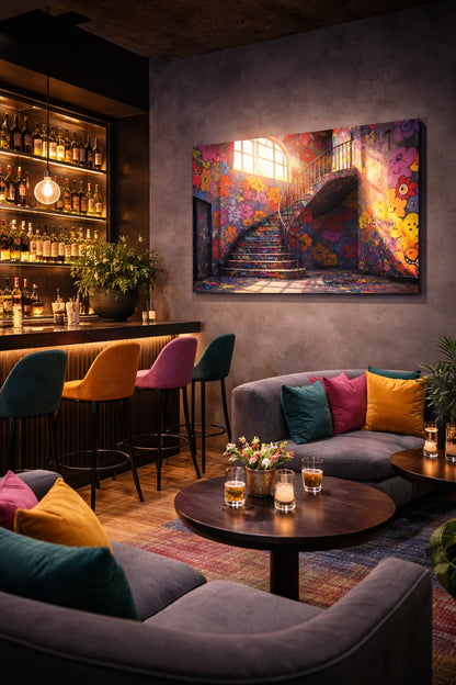 Déco murale pour bar - Architecture intérieure graffiti pop art floral
