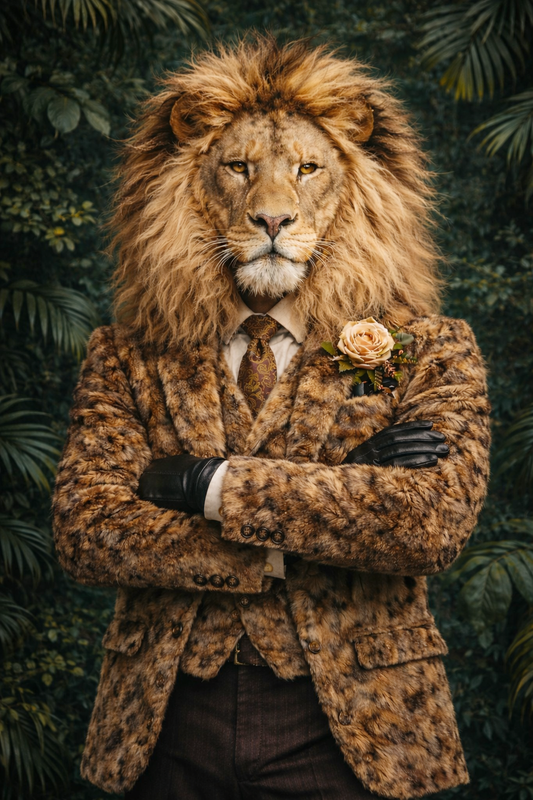 Tableau animal revisité lion élégant
