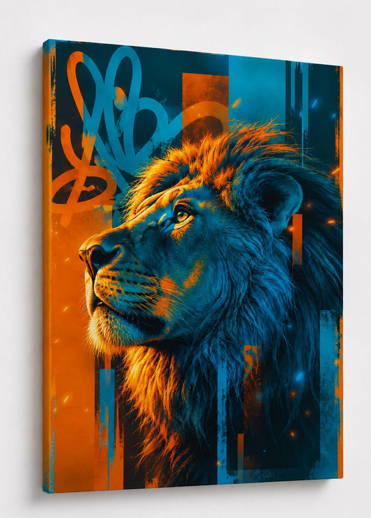 Détail de la crinière lumineuse et du regard du lion
