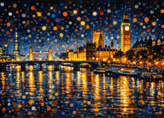 Big Ben illuminé à Londres avec reflets colorés sur la Tamise
