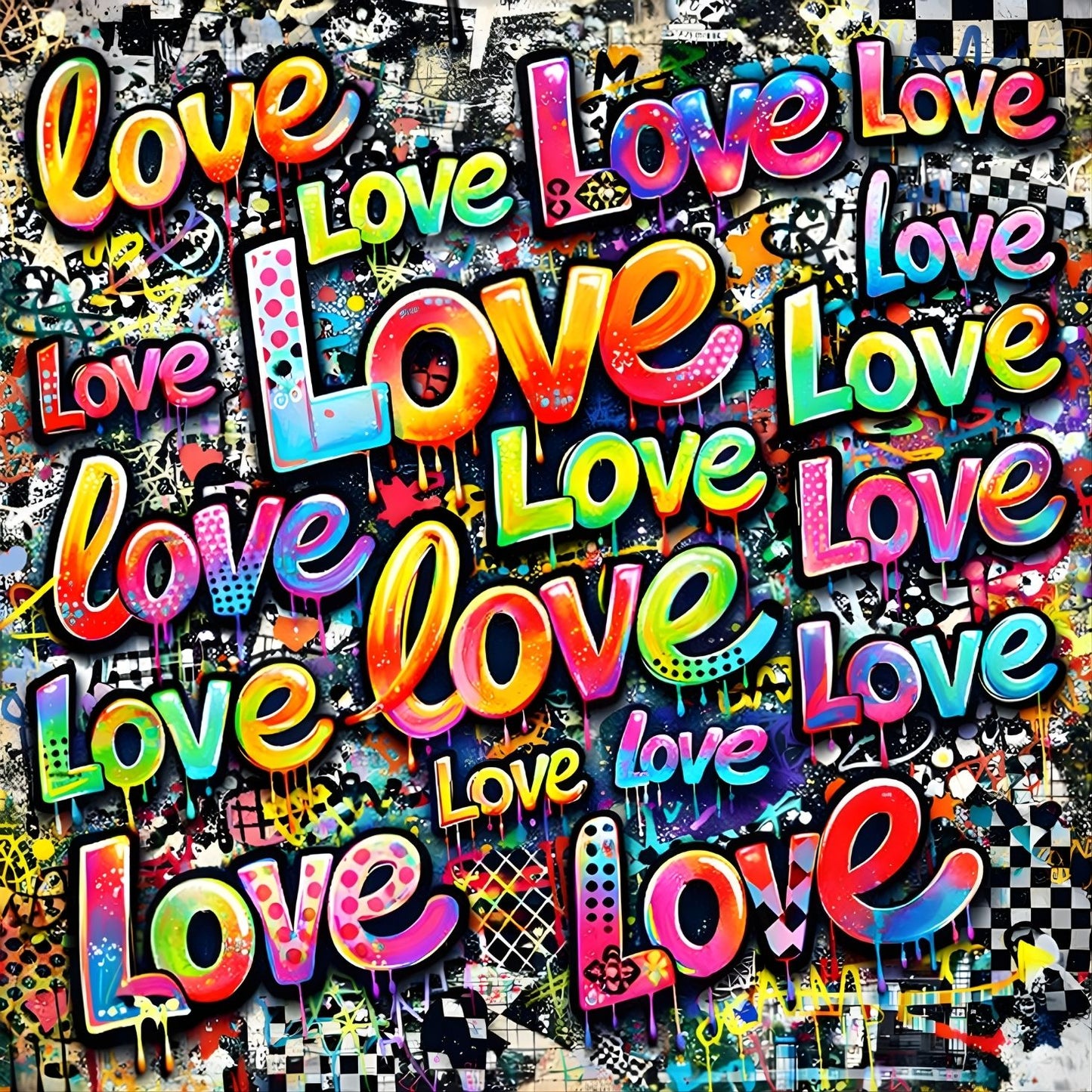 Tableau pop art love typographique coloré
