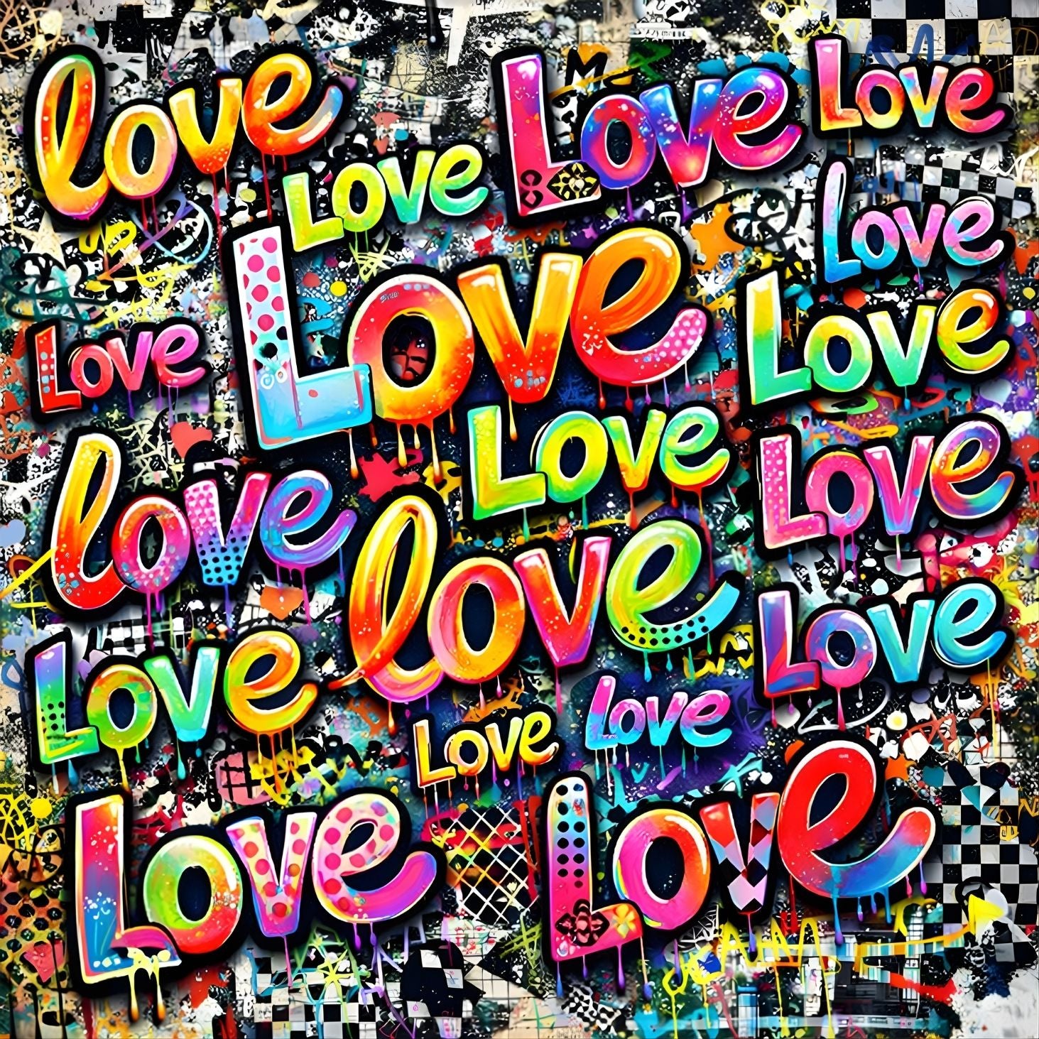 Tableau pop art love typographique coloré
