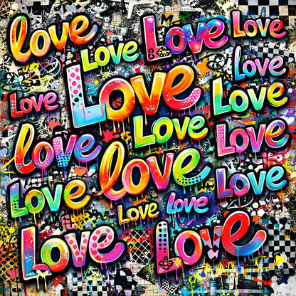 Tableau pop art love typographique coloré
