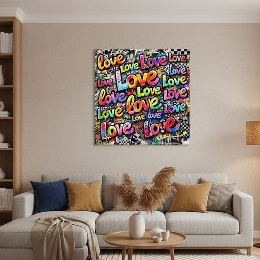 Tableau love pop art intérieur contemporain

