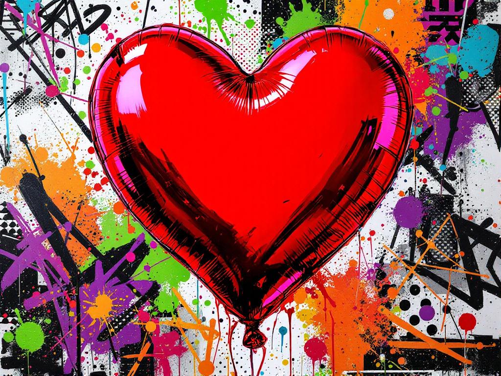 Tableau pop art cœur rouge vue de face
