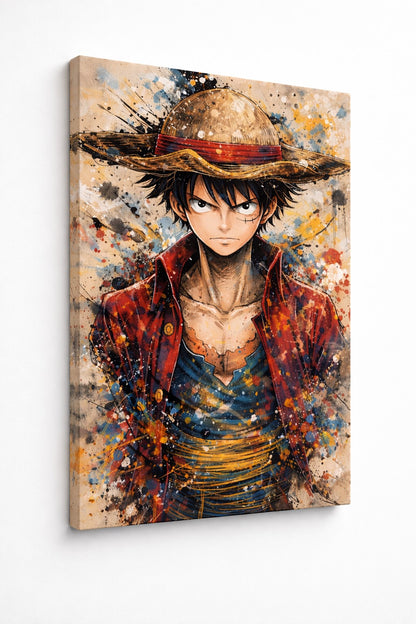 Tableau personnage manga Luffy style peinture expressive
