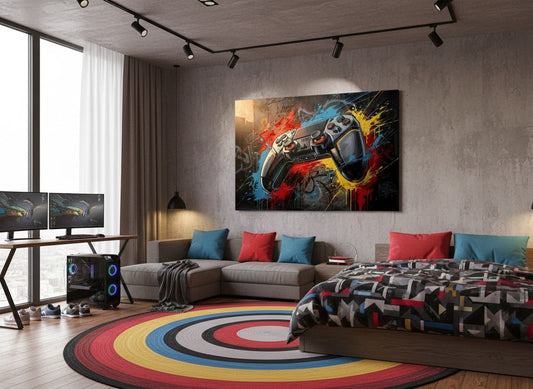 Tableau objet iconique gaming, art mural contemporain
