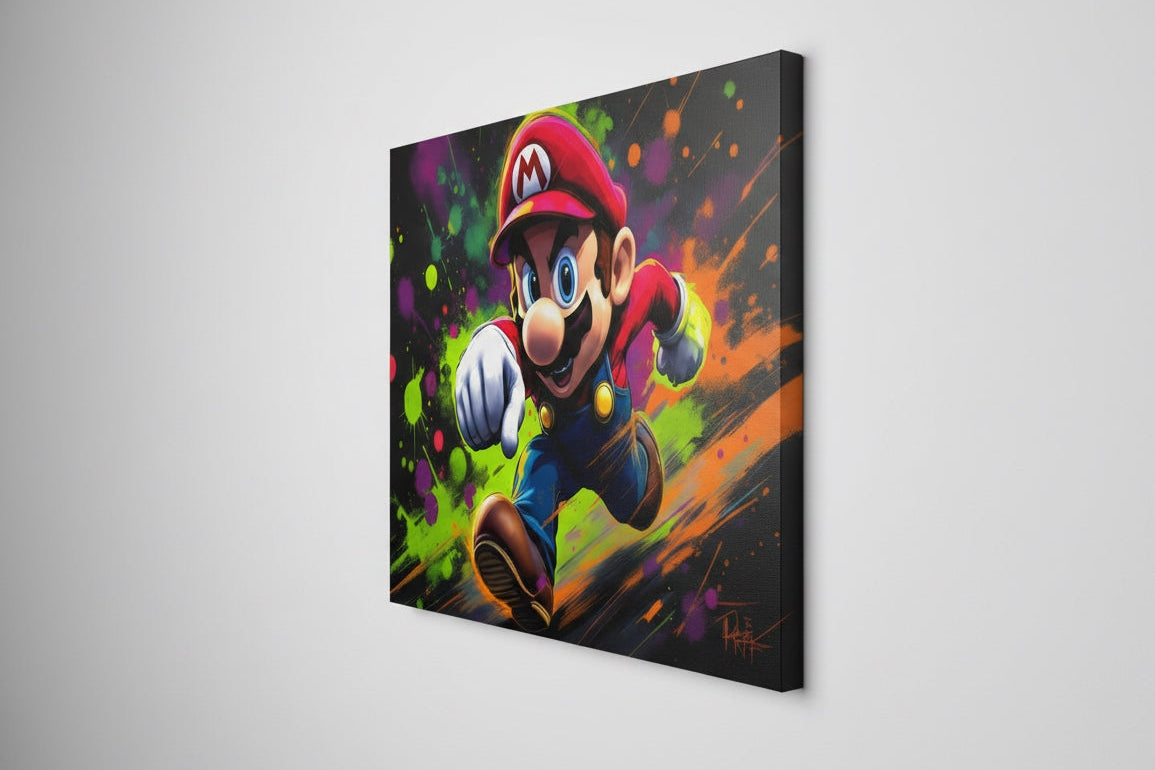 Tableau personnage Super Mario style street art gaming
