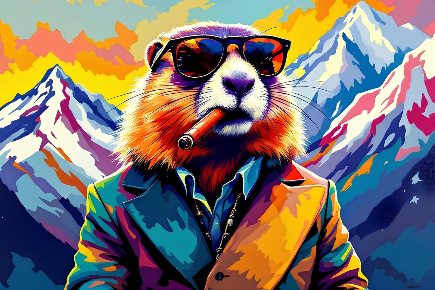 Tableau marmotte pop art animal décalé
