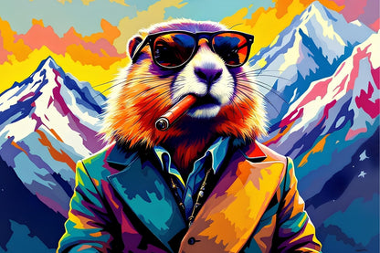 Tableau marmotte pop art animal décalé
